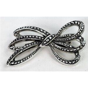 Vintage Germany Bow Brooch Silver Tone 2 Inch 50mm Studded Textured